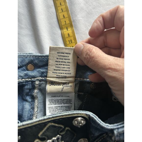Miss Me Boot Cut Frayed Hem Jeans Womens Size 27 Blue Bling Rhinestone Cowgirl - Picture 8 of 12